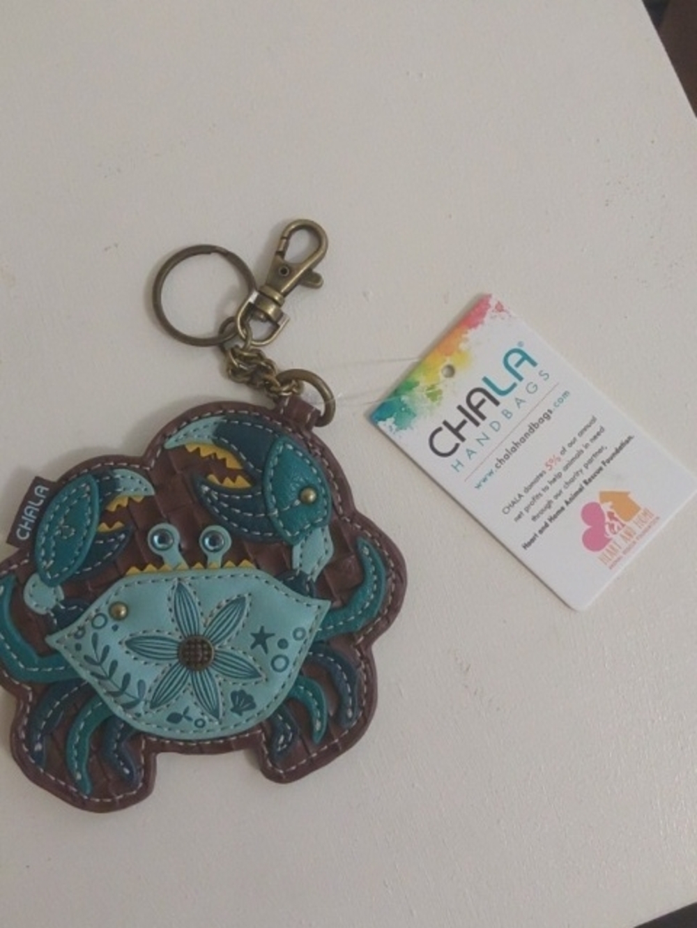 NWT Chala Teal & Brown Crab Keychain Coin Pouch